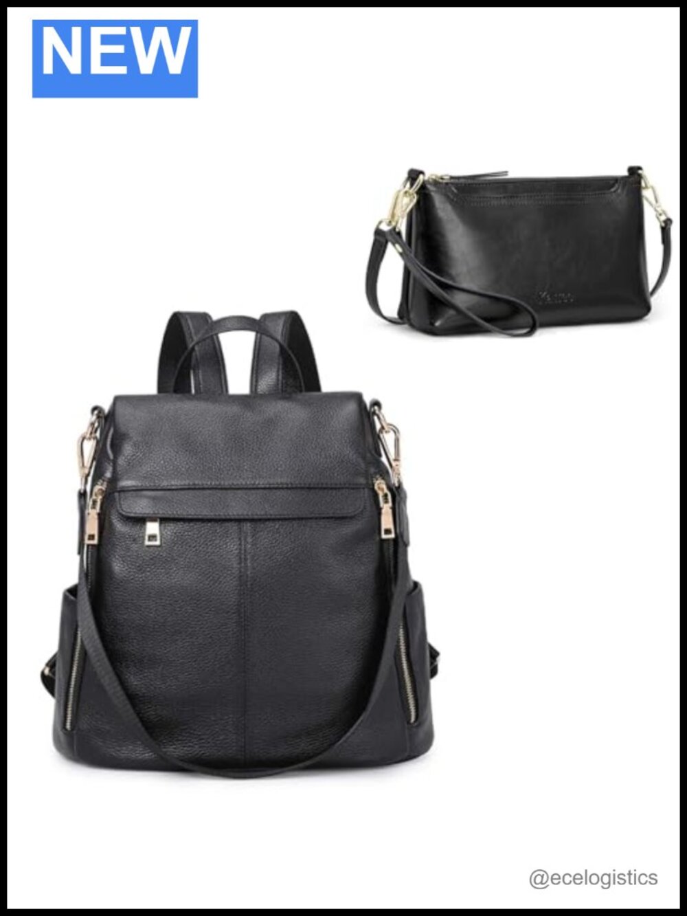 Genuine Leather Backpack Purse Bundle with Crossbody Bag and Wristlet
